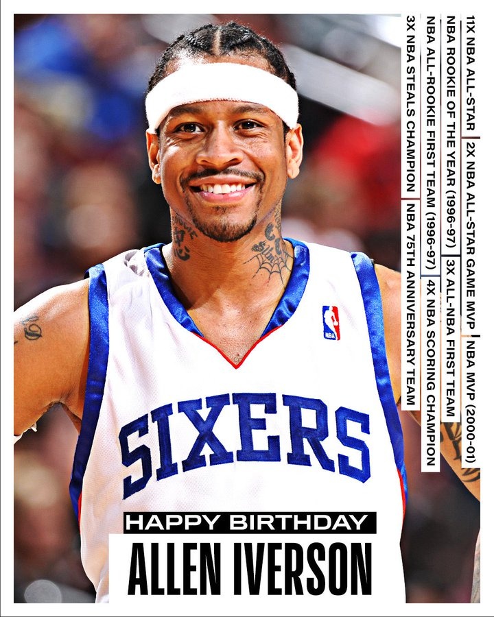 3次一陣&4屆得分王&11屆全明星&01年MVP！艾弗森50歲生日快樂??