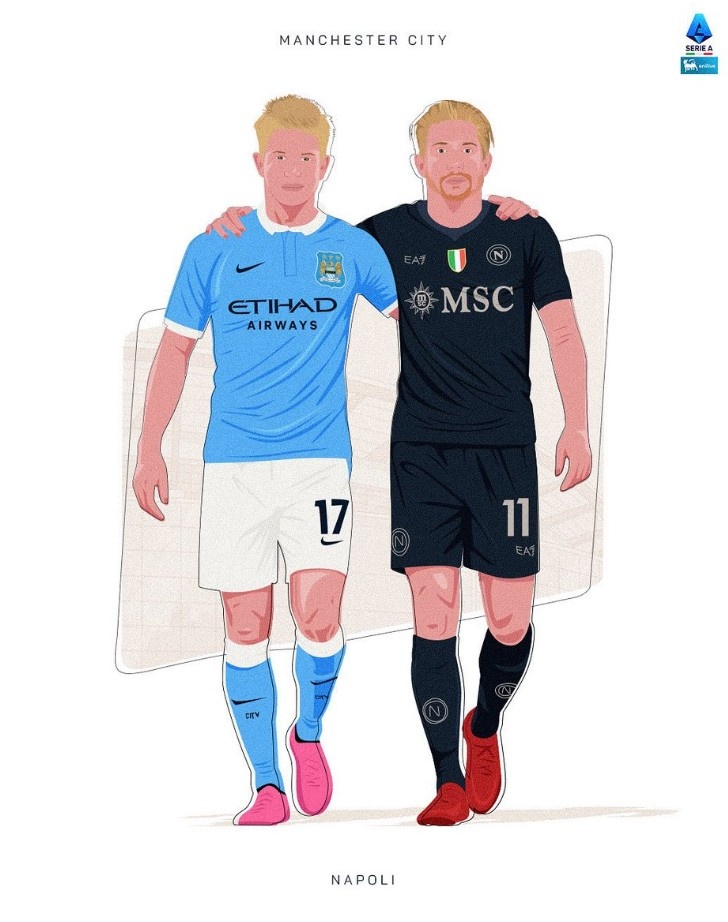 意甲官推曬海報預熱那不勒斯vs曼城：過去和現(xiàn)在的德布勞內
